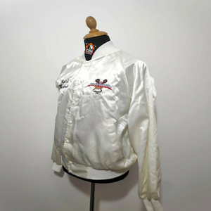 Blouson bomber ajusté pour homme, blanc brillant, taille XL, fabriqué aux États-Unis, années 80-90 - Product Image 2