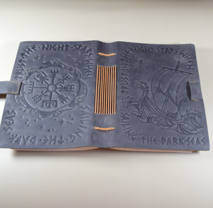 Norse Viking Leather <b>Journal</b> with Embossed Vegvisir Compass Design, <b>Blank</b> Paper - Product Image 3