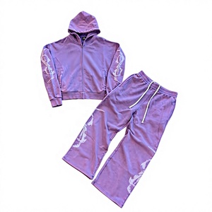 Conjunto de Pantalones Anchos y Sudadera con Capucha de Gran Tamaño, Transpirable, de Poliéster de Alta Calidad, con Cierre y Diseño Desgastado, para Hombre, Otoño - Product Image 1