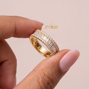 Anillo de compromiso y eternidad con diamantes cultivados en laboratorio, corte baguette y redondo, chapado en plata, regalo de lujo para aniversario de bodas para mujer - Product Image 1