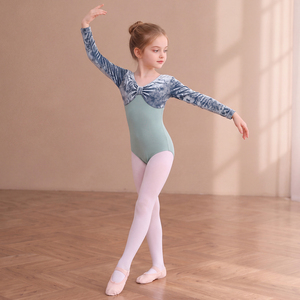 Maillot de Ballet de Terciopelo para Niñas, Manga Larga, con Lazo Frontal, para Entrenamiento y Actuaciones de Danza - Product Image 5