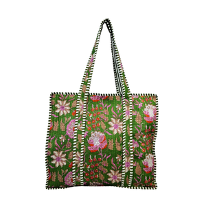 Chic Block Print Floral Grand sac fourre-tout vert durable avec fermeture à glissière - Product Image 2