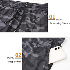 Shorts de sport décontractés personnalisés à séchage rapide, camouflage, avec cordon de serrage à la taille et bande latérale - Product Image 5