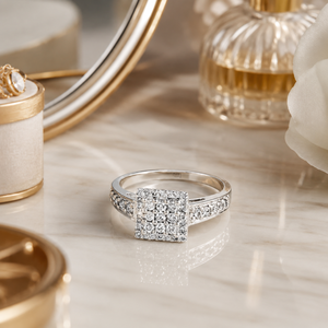 0.50 TCW Real Round Diamond Square <b>Cluster</b> Halo Ring in 14K Solid White Gold | Women's Wedding Anniversary Fine Jewelry Gift - Product Image 4