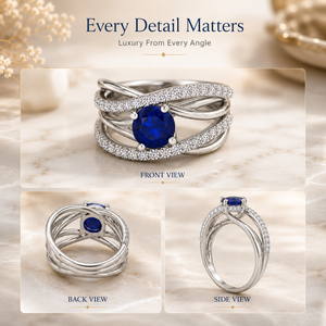 18K White Gold Diamond Sapphire Ring | Round Brilliant Cut Prong Set Gemstone | Women's Engagement Wedding Fine Jewelry Ring - Product Image 4