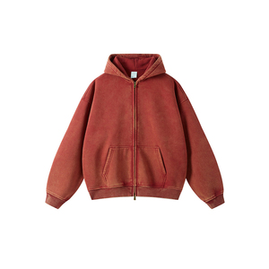 Sudadera con capucha unisex de algodón 100% con cremallera, estilo vintage, color rojo óxido, manga larga con bolsillos, venta al por mayor 2026 - Product Image 1