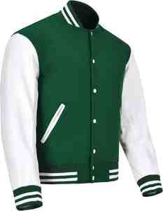 Chaquetas Varsity Personalizadas OEM 2026 de Alta Calidad con Mangas Largas, Fabricante Personalizado, Chaqueta Varsity Blanca y Verde en Venta - Product Image 1