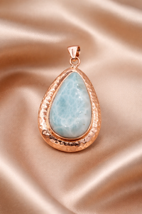 Natural Larimar Gemstone 925 Sterling Silver Handmade Hammered Design Teardrop Pendant <b>Boho</b> Statement Jewelry Gift For Women her - Product Image 5