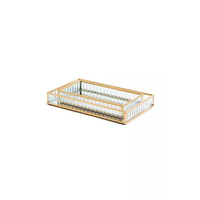 Plateau en verre cannelé doré en métal personnalisé, plateaux de rangement de luxe rectangulaires, durables, pour bijoux, salon