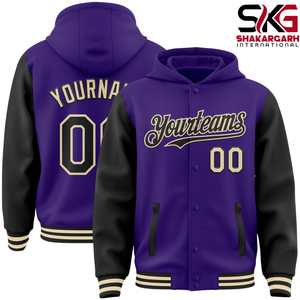 เสื้อฮู้ดดี้สีม่วงแบบกำหนดเอง สไตล์ Letterman ติดกระดุมด้านหน้า เหมาะสำหรับใส่เป็นทีม - Product Image 2