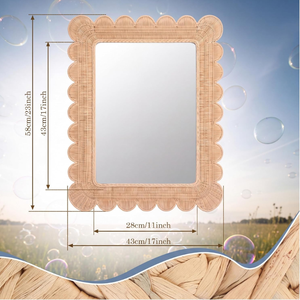 Small Scalloped Rattan <b>Wall</b> <b>Mirror</b> 23×17 Inch, Decorative Woven Frame <b>Mirror</b> <b>for</b> Bedroom, Entryway, <b>Bathroom</b>, and Home Decor - Product Image 3
