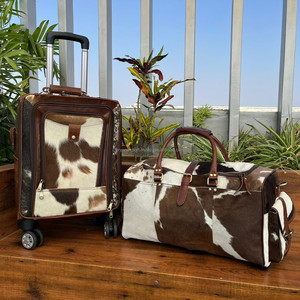 Wholesale Customized Genuine Leather Luggage Trolley <b>Bags</b> and Cowhide Leather <b>Large</b> Capacity Travel Duffel <b>Bag</b> Sets for Unisex - Product Image 3