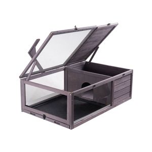 Terrario in Legno a 2 Ambienti per Tartarughe con Supporto per Lampada Sospesa, Recinto per Rettili da Interno ed Esterno per Tartarughe e Altri Animali - Product Image 2