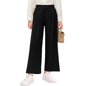 Pantalones acampanados grises 100% poliéster para niñas, pantalones de vestir de pierna ancha de tejido liso para uniforme escolar infantil - Product Image 4