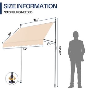 Tenda da Sole Retrattile Color Kaki con Telo in Poliestere Spalmato 200 cm x 120 cm x 200 cm-300 cm di Altezza, Installazione Autoportante per Ombreggiatura - Product Image 6