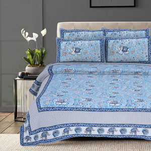 Sábanas con fundas de almohada de algodón, decoración para el hogar, tamaño King, ropa de cama con estampado Jaipuri, estampado animal, de Indian Consigners - Product Image 1