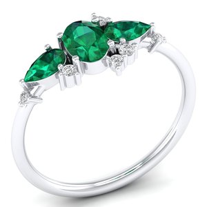 Bague de fiançailles REYES en or massif 14 carats avec moissanite pour femme, classique, trois émeraudes, vente en gros, bijoux fins pour elle - Product Image 2