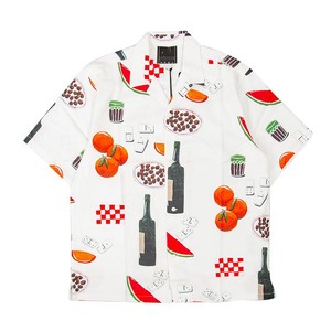 Men's Black Short Sleeve Printed Casual <b>TShirt</b> With Fruit And Dice Pattern Regular Fit Woven Polyester - Product Image 3