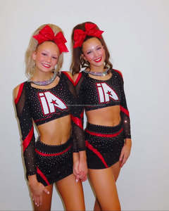 Recién llegado, uniformes de porristas verdes personalizados para mujer, traje de líder de porristas con estampado de diamantes de imitación - Product Image 2