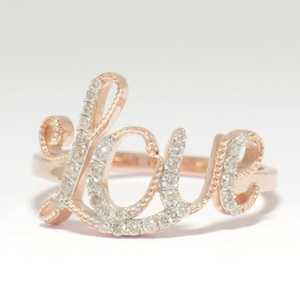 แหวนมอสซาไนต์ทรงกลมสลักคำว่า Love ตัวอักษรประดับเงินแท้ 925 ชุบทองคำสีกุหลาบ ของขวัญสำหรับงานปาร์ตี้ สไตล์โรแมนติก - Product Image 1