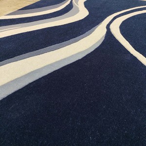 Luxury Navy Blue Abstract Area Rug Modern Wave Pattern Carpet Hand Tufted Rug Designer Living Room Rug Cozy Rug Home Decor Rug - Product Image 4