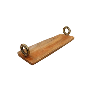 Handmade Oval Wooden Serving <b>Tray</b> with Decorative Silver Leaf Metal Handles Premium Eco-Friendly Wood Platter For Coffee <b>Snacks</b> - Product Image 6