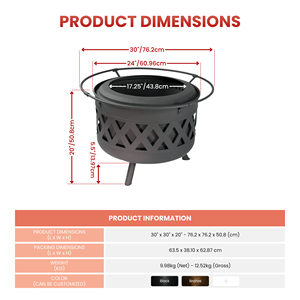 Brasero rond en bois pour extérieur, moderne, pour jardin, accessoires de barbecue FP010 - Product Image 2