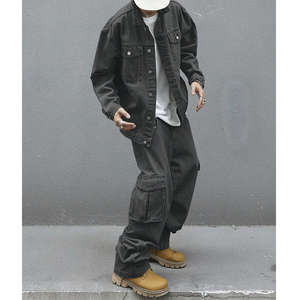 Conjunto de chándal de otoño para hombre, de alta calidad, oversize, con chaqueta vaquera de manga larga y pantalón vaquero casual, estampado, tallas grandes - Product Image 4