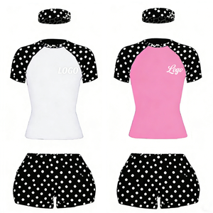 Custom Logo Women's 2-Piece Skinny Solid Polyester Quick Dry Pattern Contrast <b>Raglan</b> Sleeve Crop <b>Top</b> High Waist Shorts Set OEM - Product Image 5