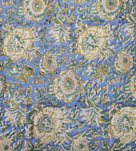 Sky Blue Cotton Floral <b>Fabric</b> Vintage Mustard <b>Yellow</b> & Green Flower Print Soft Lightweight 44 Yard for Kids Women Dresses Sewing - Product Image 2