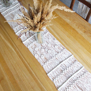 Custom Luxury White Macrame Cotton Table <b>Runner</b> Boho Style Woven Knotted Design Home Décor 14 X 78 Inches Handmade <b>Washable</b> - Product Image 2
