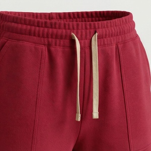 Conjunto de Suéter de Cuello Alto Rojo de 2 Piezas para Mujer, Pantalones Cortos Casuales de Corte Holgado por Encima de la Rodilla con Bolsillos, Color Sólido, Ropa de Otoño - Product Image 5