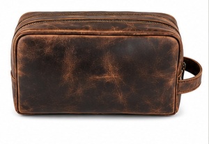 Gravs LT-08AB Premium Genuine Leather Eco-Friendly Durable Vintage Travel <b>Bag</b> Large Capacity Double Zipper Candy Portable - Product Image 3