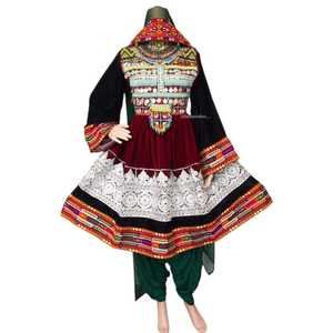 Robe ethnique afghane Kuchi modeste, brodée à la main, inspirée des défilés, à manches longues, col haut, en tissu mousseline, robe afghane Kuchi - Product Image 1