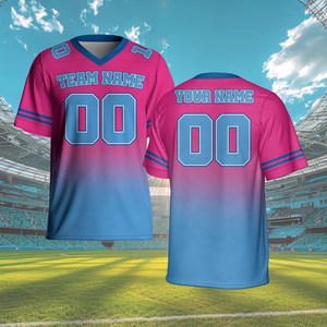 เสื้อเจอร์ซีย์ทรงบ็อกซี่สำหรับผู้ชาย สไตล์สตรีทแวร์และชุดกีฬา  แบบสั่งทำพิเศษ  ผ้าโพลีเอสเตอร์  ปักลาย  ซับลิเมชั่น  เสื้อเจอร์ซีย์อเมริกันฟุตบอล - Product Image 1