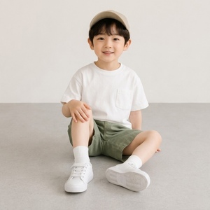 Shorts d'été pour garçons en sergé kaki, coupe large, décontractés, confortables, 100% coton tissé, taille élastique - Product Image 2