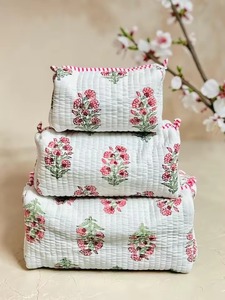 Floral Embroidered Cotton Cosmetic Bag Small Size Zipper Closure Toiletry Bag Portable <b>Makeup</b> <b>Case</b> Vintage Style - Product Image 1