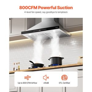 Cappa aspirante da parete in acciaio inossidabile da 900 mm, 800 CFM, per cucina, dimensione 30 pollici, controllo gestuale - Product Image 2