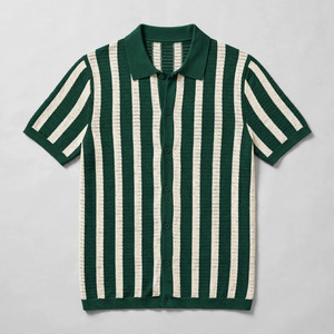 เสื้อเชิ้ตแขนสั้นผู้ชายสีเขียวขาว ผ้าทวิลล์ถัก โพลีเอสเตอร์/คอตตอน ปกติดกระดุม สวมใส่สบายๆ สำหรับฤดูร้อน - Product Image 6
