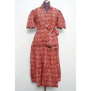 Vestido Midi de Algodón Transpirable para Mujer, Estampado Floral, Diseños Elegantes, con Bolsillos, para Fiestas al Aire Libre y Ocasiones Especiales - Product Image 1