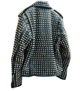 Blouson de moto en cuir PU noir clouté style punk pour homme, fermeture éclair, col rabattable, coupe classique, idéal pour l'automne - Product Image 2