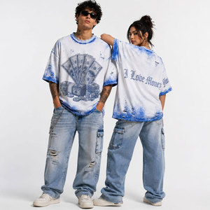 T-shirt oversize tie-dye pour homme avec imprimé monnaie, manches courtes, col rond, style streetwear, 100 % coton jersey tricoté - Product Image 6