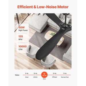 Ventilatore da soffitto moderno a basso profilo da 72 pollici con telecomando a 6 velocità, 3 pale in legno, motore DC reversibile e luce integrata - Product Image 3