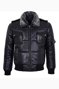Mens <b>PILOT</b> 8 Classic Black Bomber Leather <b>Jacket</b> - Product Image 1