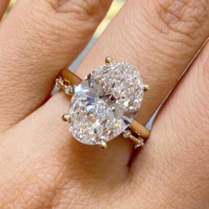 Lab Grown 3.02CT Oval Cut Diamond Solitaire Dual Band <b>Ring</b> <b>Set</b> 18K Yellow <b>Gold</b> Fine Engagement Proposal for Lovers Charms Gift - Product Image 3