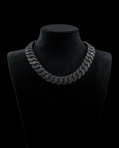 Collar de Plata S925 con Baño de Rodio Negro y Moissanita, Diseño Geométrico de Cadena de Eslabones, Unisex, Estilo Hiphop, para Uso Diario - Product Image 1