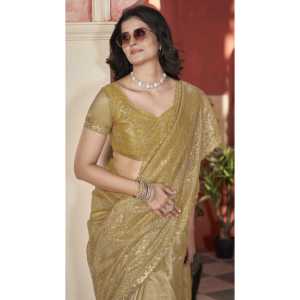 Designer Wedding <b>Saree</b> with Sequence & Thread Embroidery Work - Product Image 1