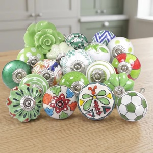 Ceramic Cabinet Knobs Assorted Green <b>White</b> Floral Pattern Kitchen Drawer Handle <b>Set</b> Durable Modern Eco-Friendly Easy - Product Image 1