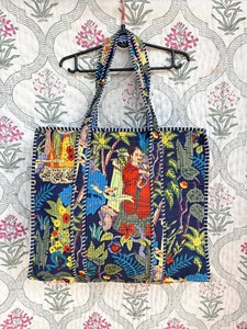 Bolsa de Mano de Algodón Multicolor Premium con Estampado Floral, Estilo Bohemio, Casual de Verano, con Cierre, para Compras y Viajes - Product Image 1