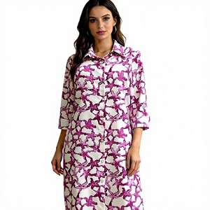 เดรสเชิ้ตผ้าซาตินพิมพ์ลายปลาดาว แขนยาว ติดกระดุม ทรงมิดิ สวมใส่สบาย ระบายอากาศได้ดี ซักได้ เหมาะสำหรับวันพักผ่อนริมชายหาด - Product Image 1